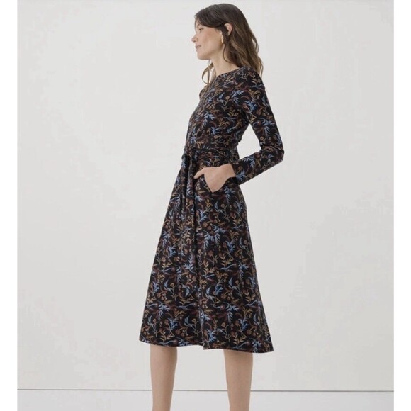 Pact Dresses & Skirts - Pact Organic Cotton Dress Women's Sz S Long Sleeve Midi Wrap Black Floral Whimsy